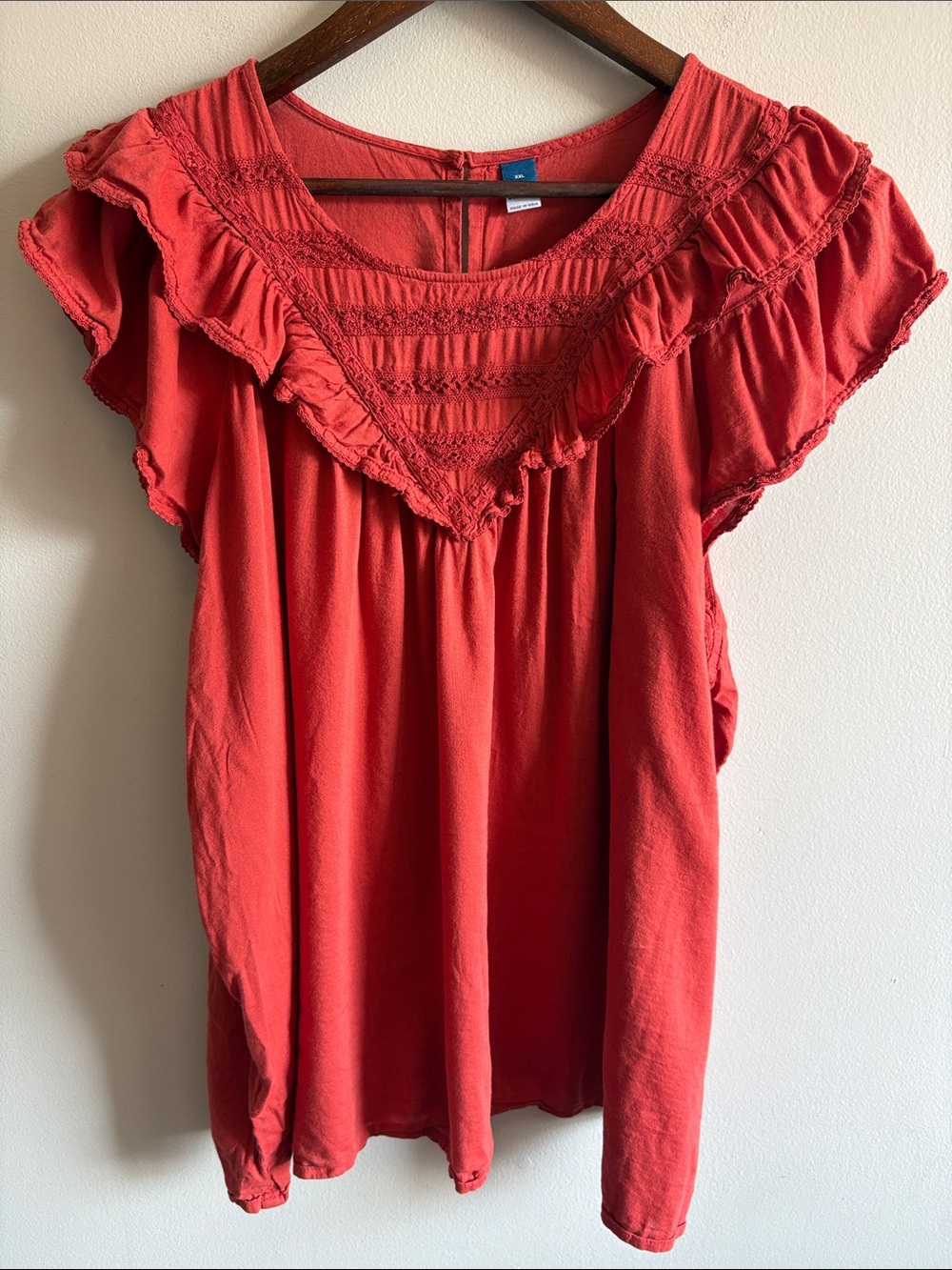 Old Navy Rust Orange Ruffle Lace Trim Flutter Sleeve Boho Top XXL